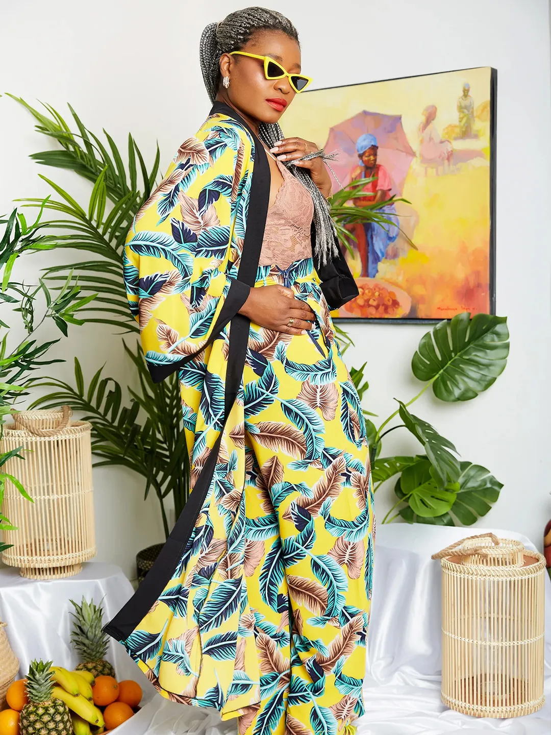 Kente Panel Bishop Sleeve Top L