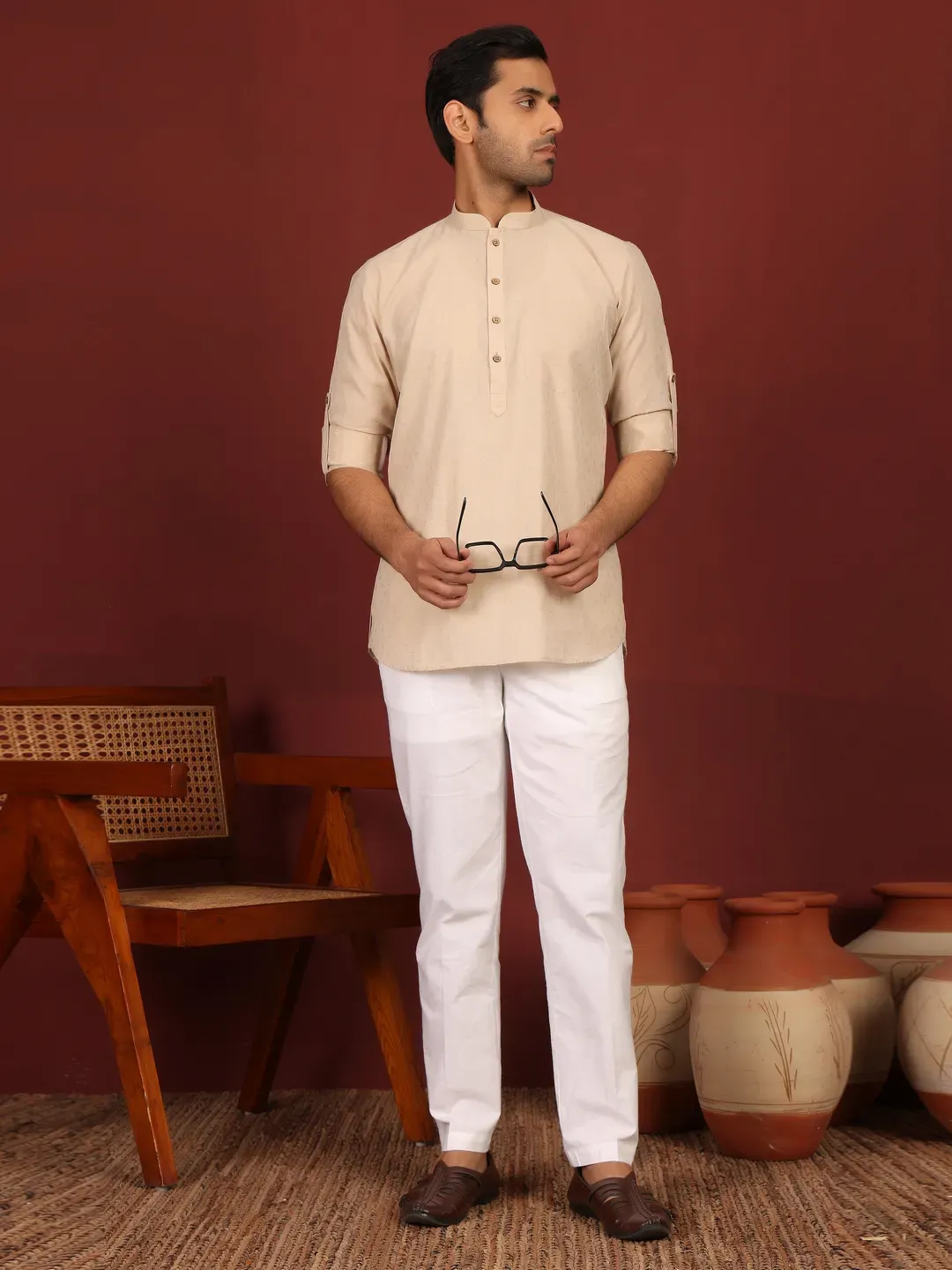 Men White Multi Tie and dye Print Design Straight Kurta With Pyjama